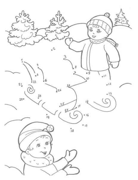 Санки и дети дорисовать