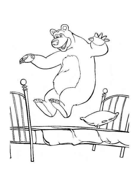 Медведь прыгает на кровати 