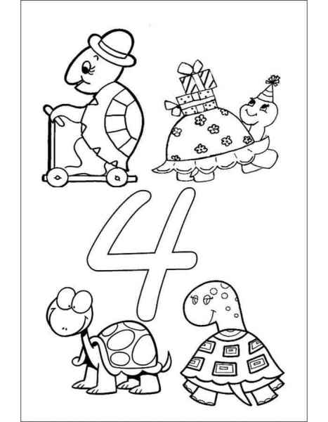 Цифра четыре с черепашками