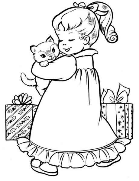 Малышка с подарками и котом