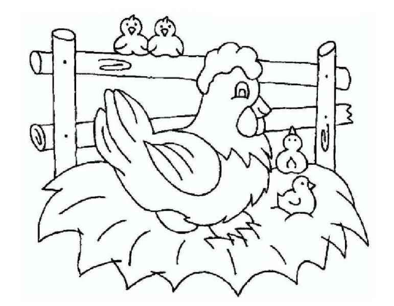 Курица и цыплята в гнезде