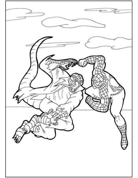 Человек паук бьется с монстром