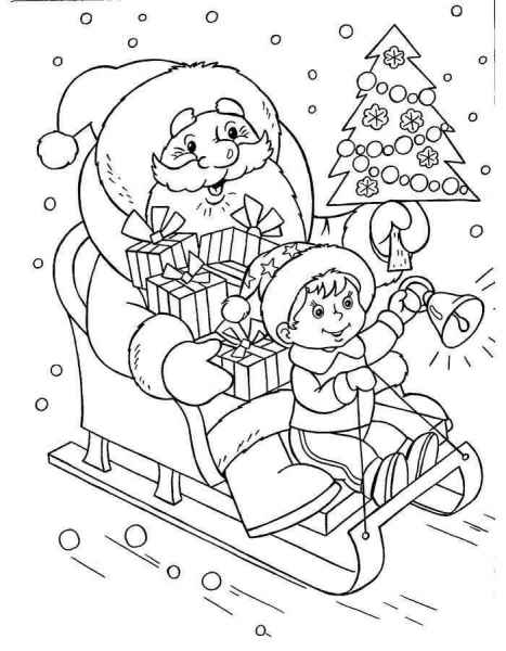 Дед мороз с мальчиком на санках