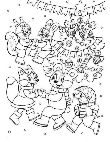 Зверята танцуют возле елки