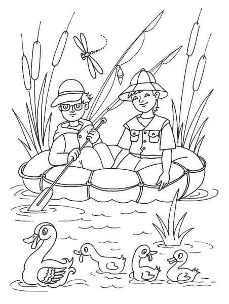 Картинка мальчик и девочка на плоту с утками