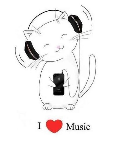 Котик слушает музыку