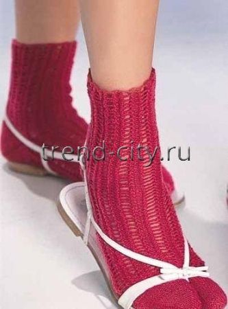Носки спицами с сетчатым узором