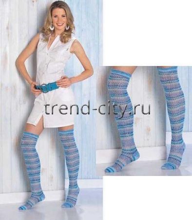 Сетчатые гольфы спицами выше колена