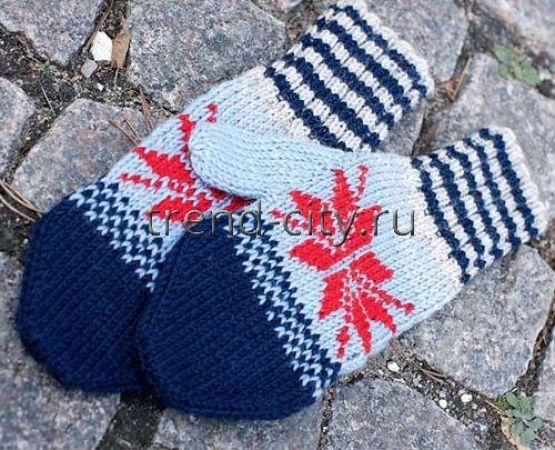 Варежки спицами с жаккардовым узором