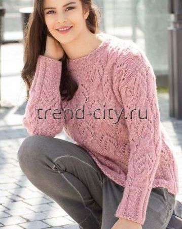 Джемпер спицами с ажурными косами