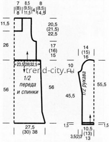 Женское платье спицами с узором листья